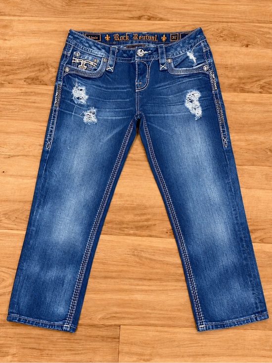 Rock Revival Denim - Rock Revival Alexia Crop Jeans Women’s 27 Low Rise Stretch Distressed EUC